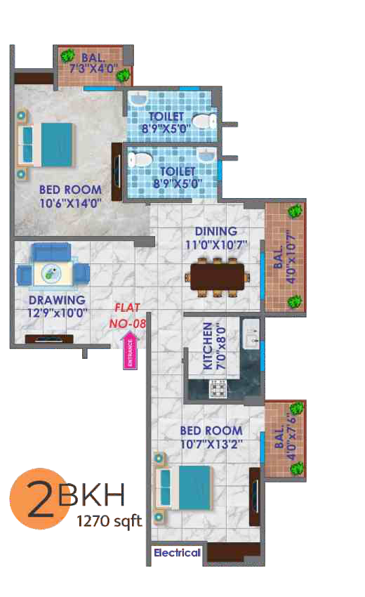 2 BHK Luxury Floor Plan - Asha Kiran Enclave Danapur